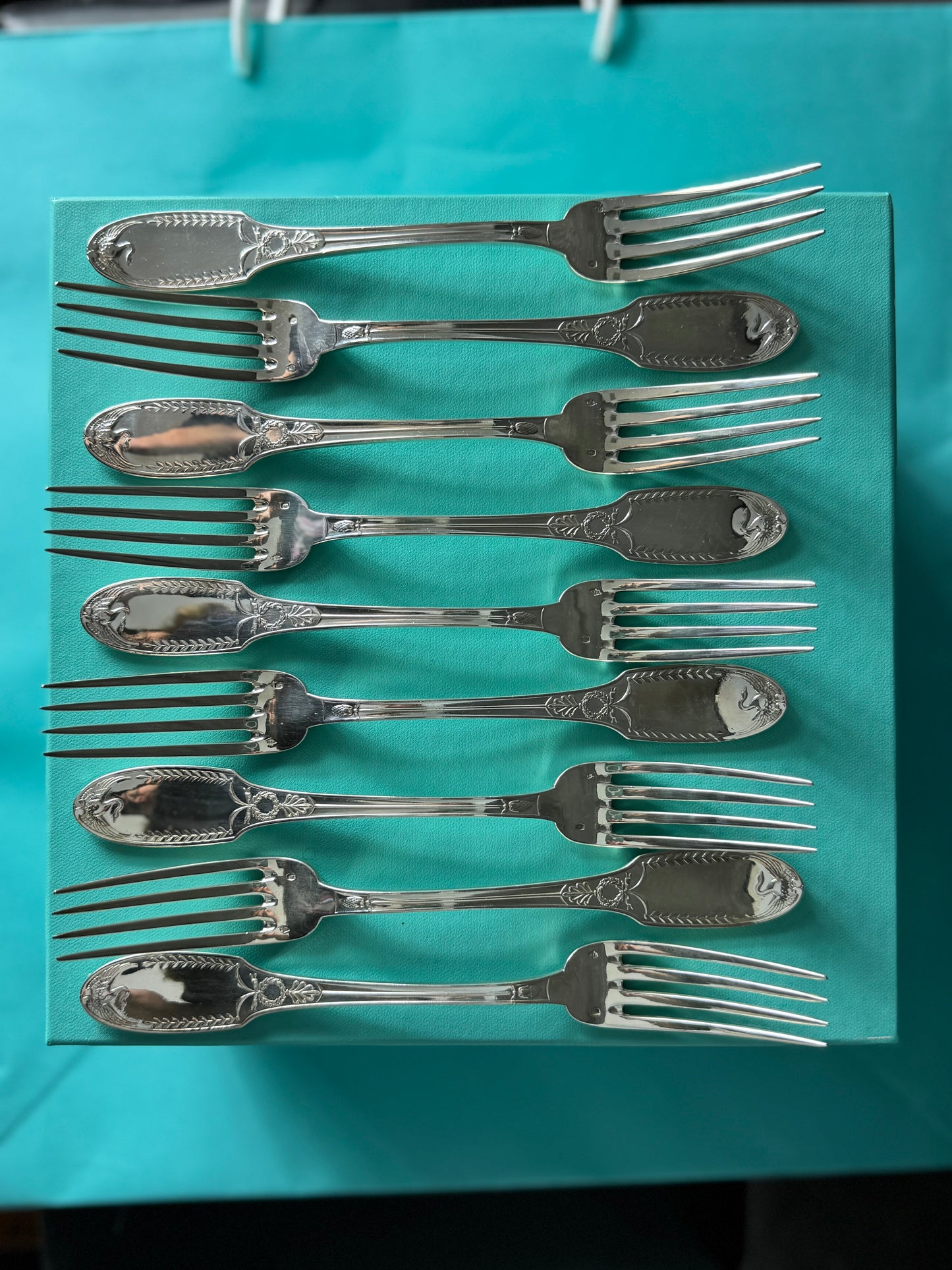 A rare Empire silverware set in solid silver of 1st title designed by the legendary Puiforcat France, cca 1890 LOT SLV001