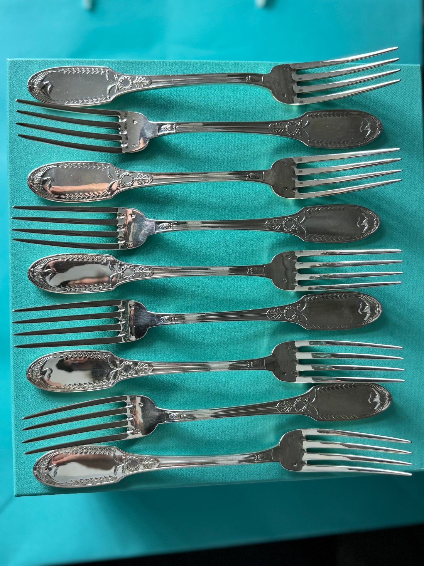 A rare Empire silverware set in solid silver of 1st title designed by the legendary Puiforcat France, cca 1890 LOT SLV001
