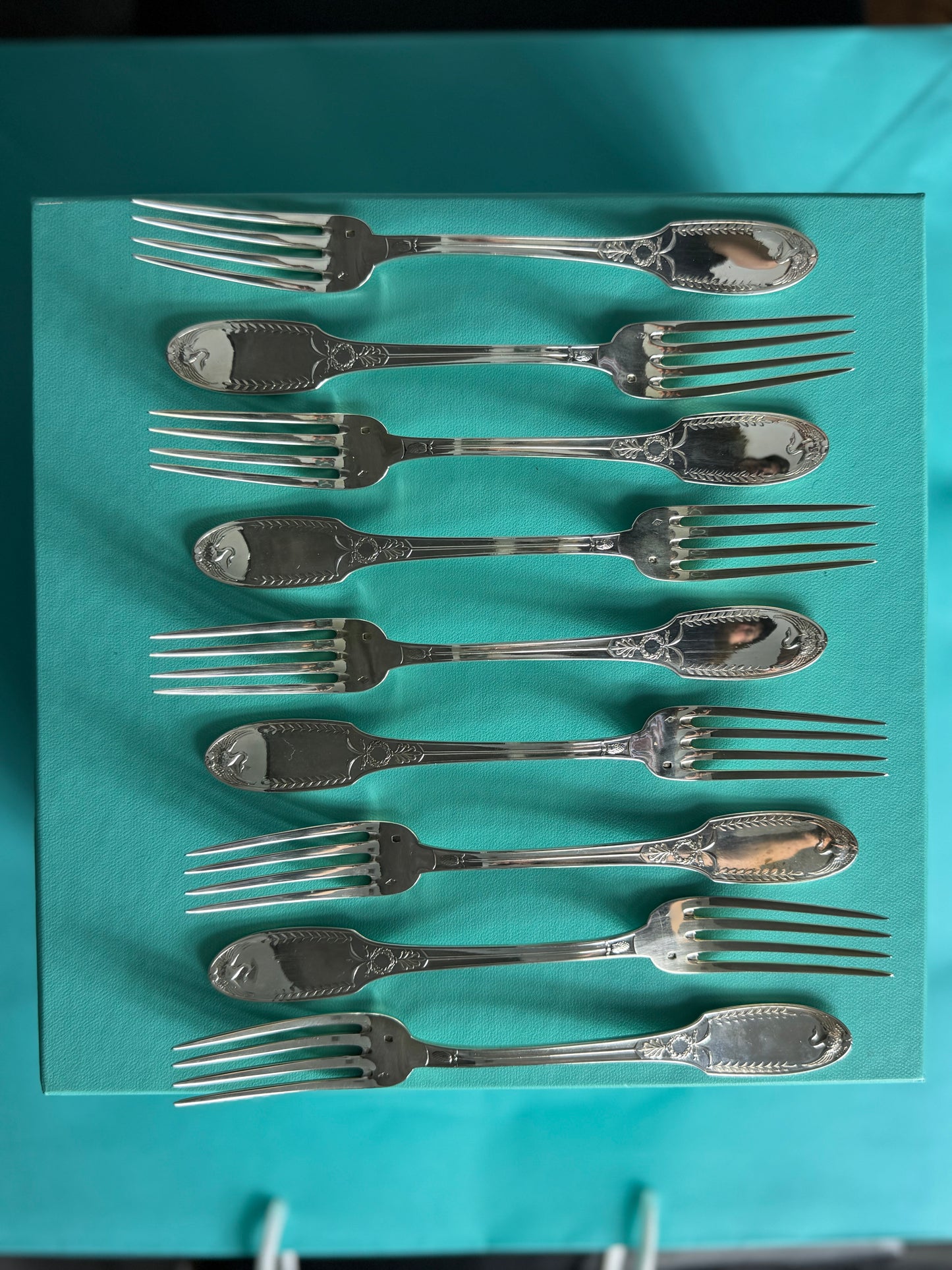 A rare Empire silverware set in solid silver of 1st title designed by the legendary Puiforcat France, cca 1890 LOT SLV001