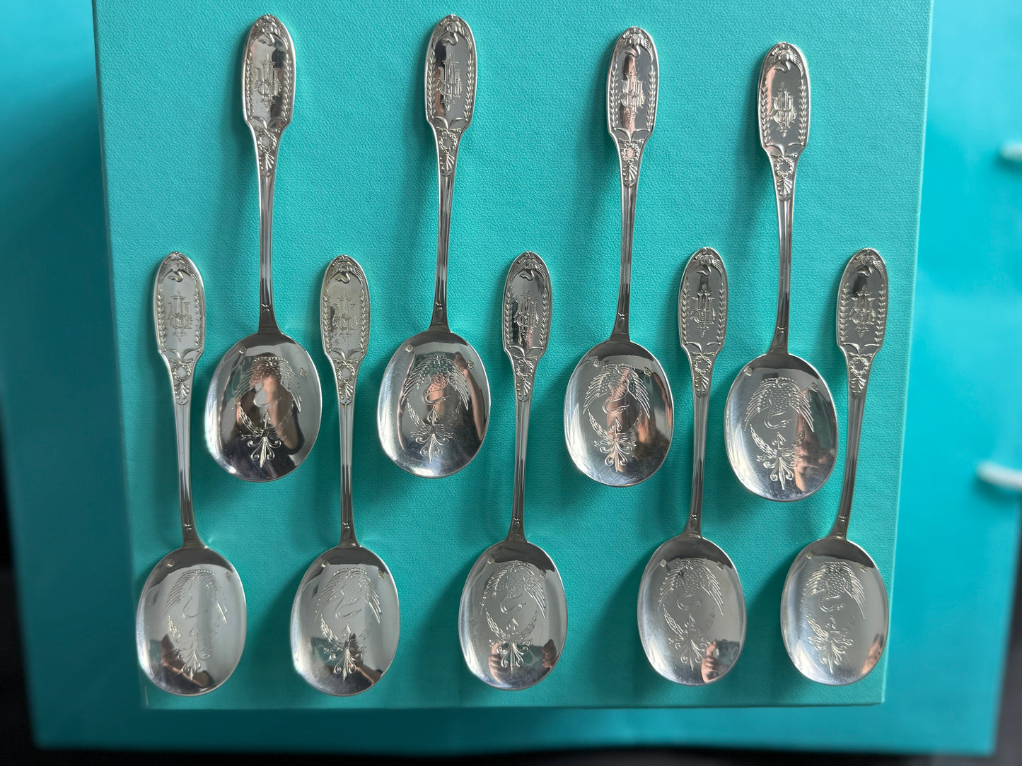 A rare Empire silverware set in solid silver of 1st title designed by the legendary Puiforcat France, cca 1890 LOT SLV001